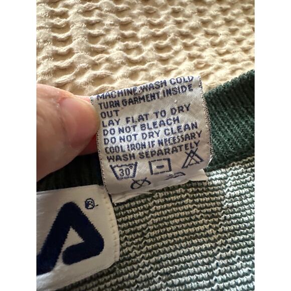 Vintage Fila Argyle Sweater Mens XL Green White V Neck Knit Pullover - Picture 3 of 9